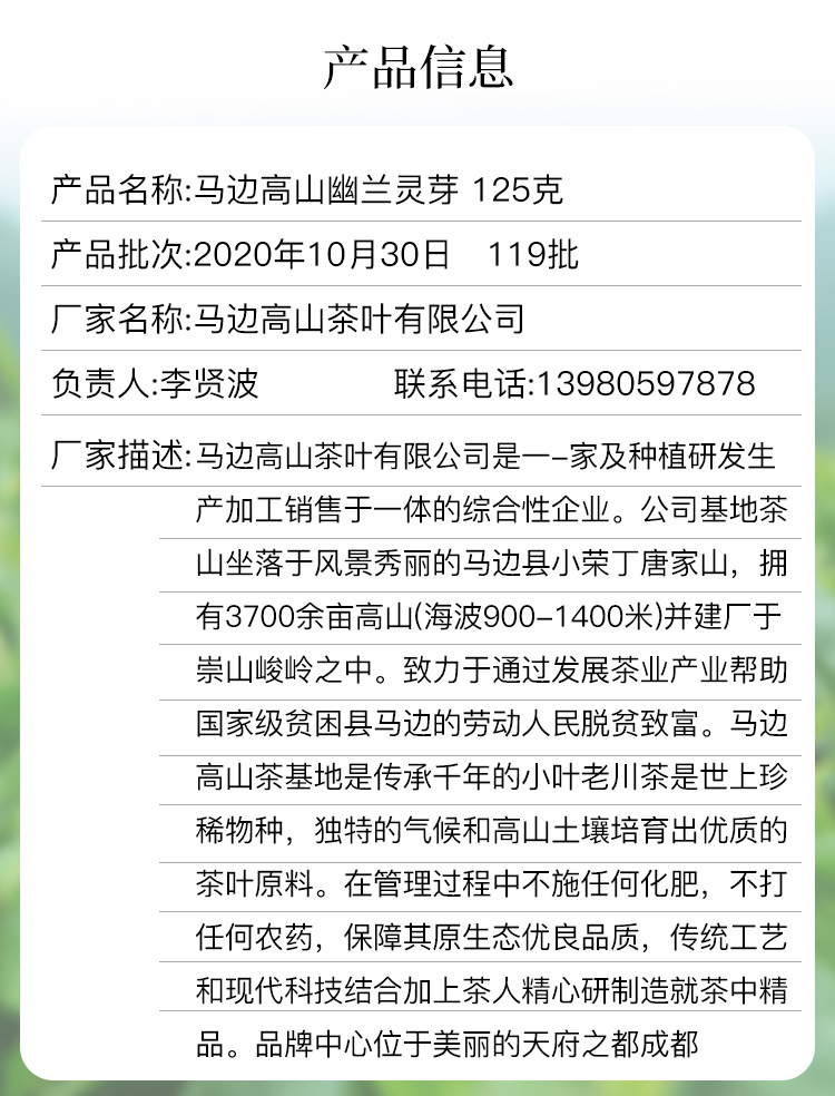 马边高山云雾绿茶茶叶幽兰灵芽明前茶春茶2020新茶125克